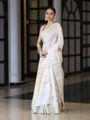 Banarasee Handloom Pure Chiniya Silk Saree With Zari Meena Work-Off White