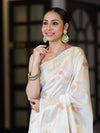 Banarasee Handloom Pure Chiniya Silk Saree With Zari Meena Work-Off White