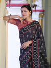 Banarasee Handloom Cotton Silk Saree With Resham Work & Contrast Border-Grey & Black