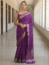 Banarasee Handwoven Semi Silk Saree With Zari Buti Design-Violet