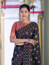 Banarasee Handloom Cotton Silk Saree With Resham Work & Contrast Border-Grey & Black