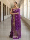 Banarasee Handwoven Semi Silk Saree With Zari Buti Design-Violet