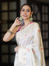 Banarasee Handloom Pure Chiniya Silk Saree With Zari Meena Work-Off White