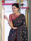 Banarasee Handloom Cotton Silk Saree With Resham Work & Contrast Border-Grey & Black