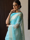 Banarasee Organza Mix Saree With Silver Zari Buta & Border-Light Blue