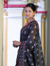Banarasee Handloom Cotton Silk Saree With Resham Work & Contrast Border-Grey & Black
