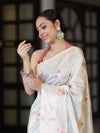 Banarasee Handloom Pure Chiniya Silk Saree With Zari Meena Work-Off White