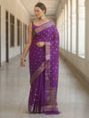 Banarasee Handwoven Semi Silk Saree With Zari Buti Design-Violet