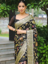 Banarasee Pure Handloom Muga Silk Saree With Zari & Gold Weaving-Black