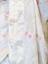Banarasee Handloom Pure Chiniya Silk Saree With Zari Meena Work-Off White
