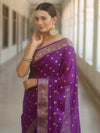 Banarasee Handwoven Semi Silk Saree With Zari Buti Design-Violet