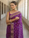 Banarasee Handwoven Semi Silk Saree With Zari Buti Design-Violet
