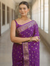Banarasee Handwoven Semi Silk Saree With Zari Buti Design-Violet