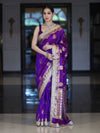 Banarasee Soft Silk Saree With Hand Embroidered Mirror Work Pearl Motifs & Zari Woven Design-Violet