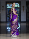 Banarasee Soft Silk Saree With Hand Embroidered Mirror Work Pearl Motifs & Zari Woven Design-Violet