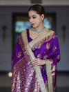 Banarasee Soft Silk Saree With Hand Embroidered Mirror Work Pearl Motifs & Zari Woven Design-Violet