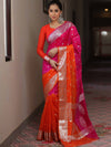 Banarasee Organza Saree With Silver Zari Design & Dual Color-Pink & Orange