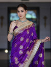 Banarasee Soft Silk Saree With Hand Embroidered Mirror Work Pearl Motifs & Zari Woven Design-Violet