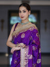 Banarasee Soft Silk Saree With Hand Embroidered Mirror Work Pearl Motifs & Zari Woven Design-Violet