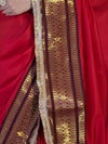 Banarasee Handloom Semi Silk Plain Saree With Contrast Border & Lace-Red