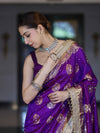 Banarasee Soft Silk Saree With Hand Embroidered Mirror Work Pearl Motifs & Zari Woven Design-Violet