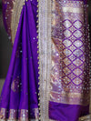Banarasee Soft Silk Saree With Hand Embroidered Mirror Work Pearl Motifs & Zari Woven Design-Violet