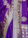 Banarasee Soft Silk Saree With Hand Embroidered Mirror Work Pearl Motifs & Zari Woven Design-Violet