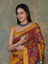 Bhagalpur Cotton Silk Ghichha Work Saree With Madhubani Print-Maroon & Mustard Yellow