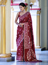 Banarasee Handloom Semi Silk Saree With Resham Geometric Design & Border-Deep Maroon