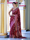 Banarasee Handloom Semi Silk Saree With Resham Geometric Design & Border-Deep Maroon
