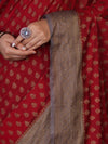 Banarasee Handloom Soft Cotton Saree With Resham Work & Contrast Border-Maroon & Grey