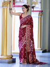 Banarasee Handloom Semi Silk Saree With Resham Geometric Design & Border-Deep Maroon