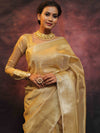 Banarasee Handwoven Crushed Tissue Zari Border Saree-Gold