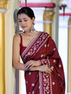 Banarasee Handloom Semi Silk Saree With Resham Geometric Design & Border-Deep Maroon