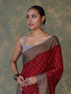 Banarasee Handloom Soft Cotton Saree With Resham Work & Contrast Border-Maroon & Grey