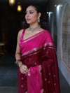 Banarasee Cotton Silk Kota Checks Saree With Buti Design & Contrast Border-Burgundy & Pink