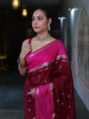 Banarasee Cotton Silk Kota Checks Saree With Buti Design & Contrast Border-Burgundy & Pink