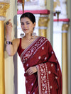 Banarasee Handloom Semi Silk Saree With Resham Geometric Design & Border-Deep Maroon