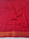 Banarasee Pure Linen Saree With Zari Checks Design-Cream & Red