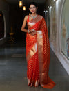 Banarasee Organza Mix Saree With Silver Zari Buti Design & Border-Orange