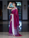Banarasee Handloom Cotton Silk Saree With Zari Buti & Contrast Border-Magenta