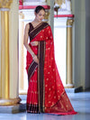 Banarasee Handloom Semi Silk Saree With Buti Design & Contrast Border-Red & Brown