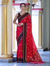 Banarasee Handloom Semi Silk Saree With Buti Design & Contrast Border-Red & Brown