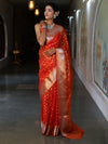 Banarasee Organza Mix Saree With Silver Zari Buti Design & Border-Orange