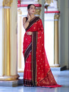 Banarasee Handloom Semi Silk Saree With Buti Design & Contrast Border-Red & Brown