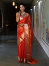 Banarasee Organza Mix Saree With Silver Zari Buti Design & Border-Orange