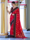 Banarasee Handloom Semi Silk Saree With Buti Design & Contrast Border-Red & Brown