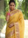 Banarasee Handloom Linen Tissue Meena & Zari Border Saree-Yellow