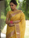 Banarasee Handloom Linen Tissue Meena & Zari Border Saree-Yellow