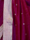 Banarasee Handloom Cotton Silk Saree With Zari Buti & Contrast Border-Magenta